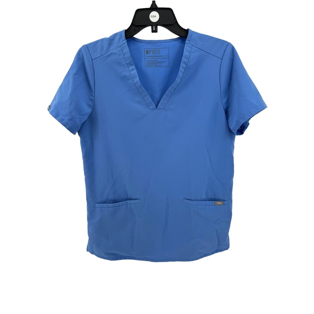 Figs Women's Blue Casma Three Pocket Short Sleeve Scrub Top Size Small